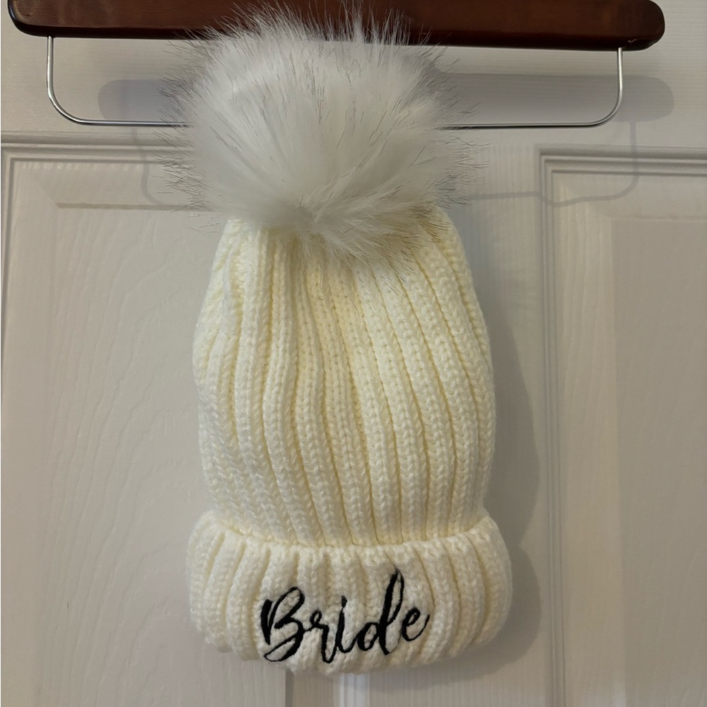 Satin Lined Bride knit hat with Pom Pom